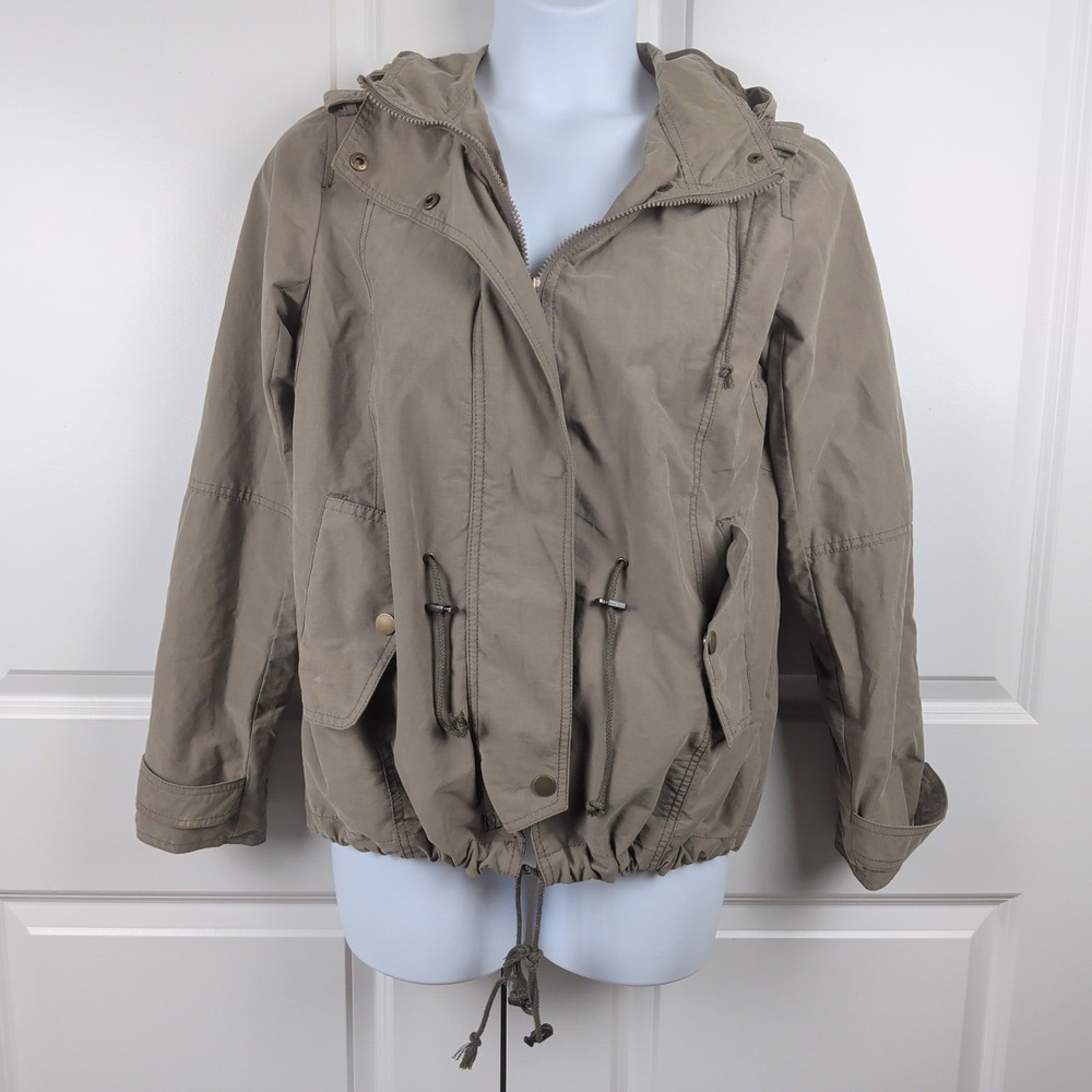 Women's Hooded Utility Anorak Jacket Full Zip Cargo Pockets Size Large